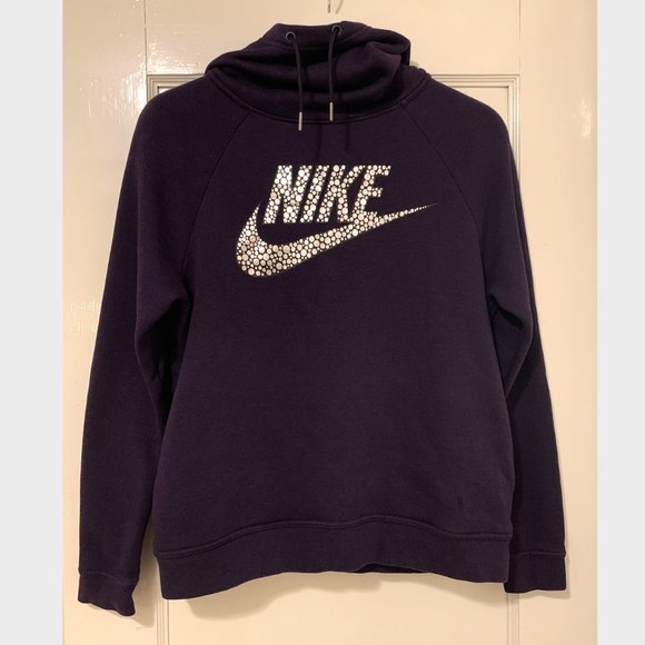 PURPLE Nike Women's Rally Funnel Neck Metallic Pullover Hoodie - Picture 3 of 9